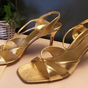Escada Italian Vintage Runway Gold Strappy Sandals 8.5 Women's Heels